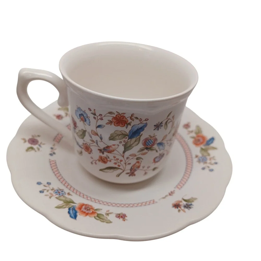 Lenox Wind Chimes Lantana‎ Fine China Tea Cup and Saucer Set Floral Bird USA